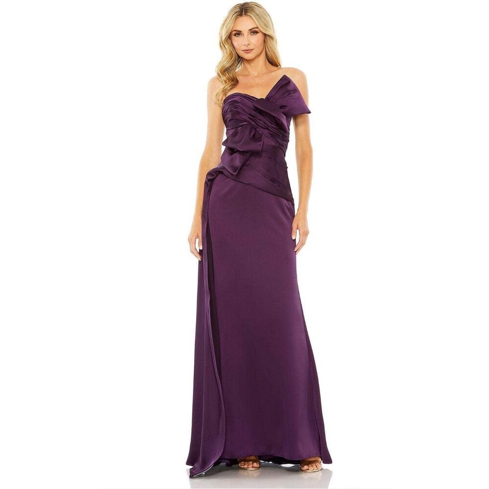 Mac Duggal One-Shoulder Satin Evening Gown - Deep Purple Sz 10 NWT